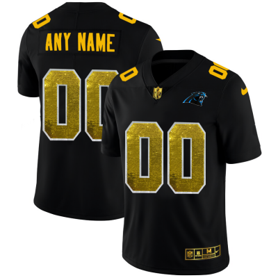 Carolina Panthers Custom Men's Black Nike Golden Sequin Vapor Limited NFL Jersey